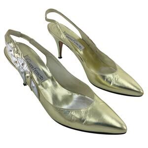 Gianni Ferretti Vintage Gold/Silver Leather Embellished Slingback Heels Women 9N